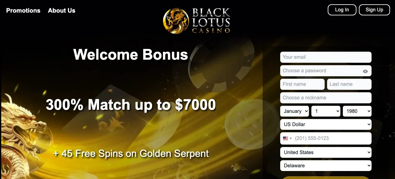 Black Lotus casino homepage